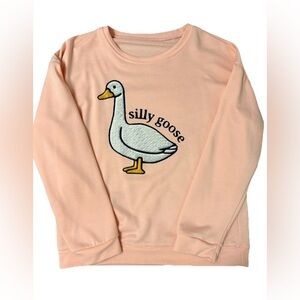 Silly Goose Graphic Novelty Casual Crewneck Sweatshirt Light Pink Size Large